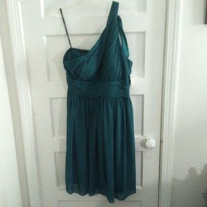Donna Morgan Rea Nordstrum Deep Teal Green One Shoulder Chiffon Dress 16